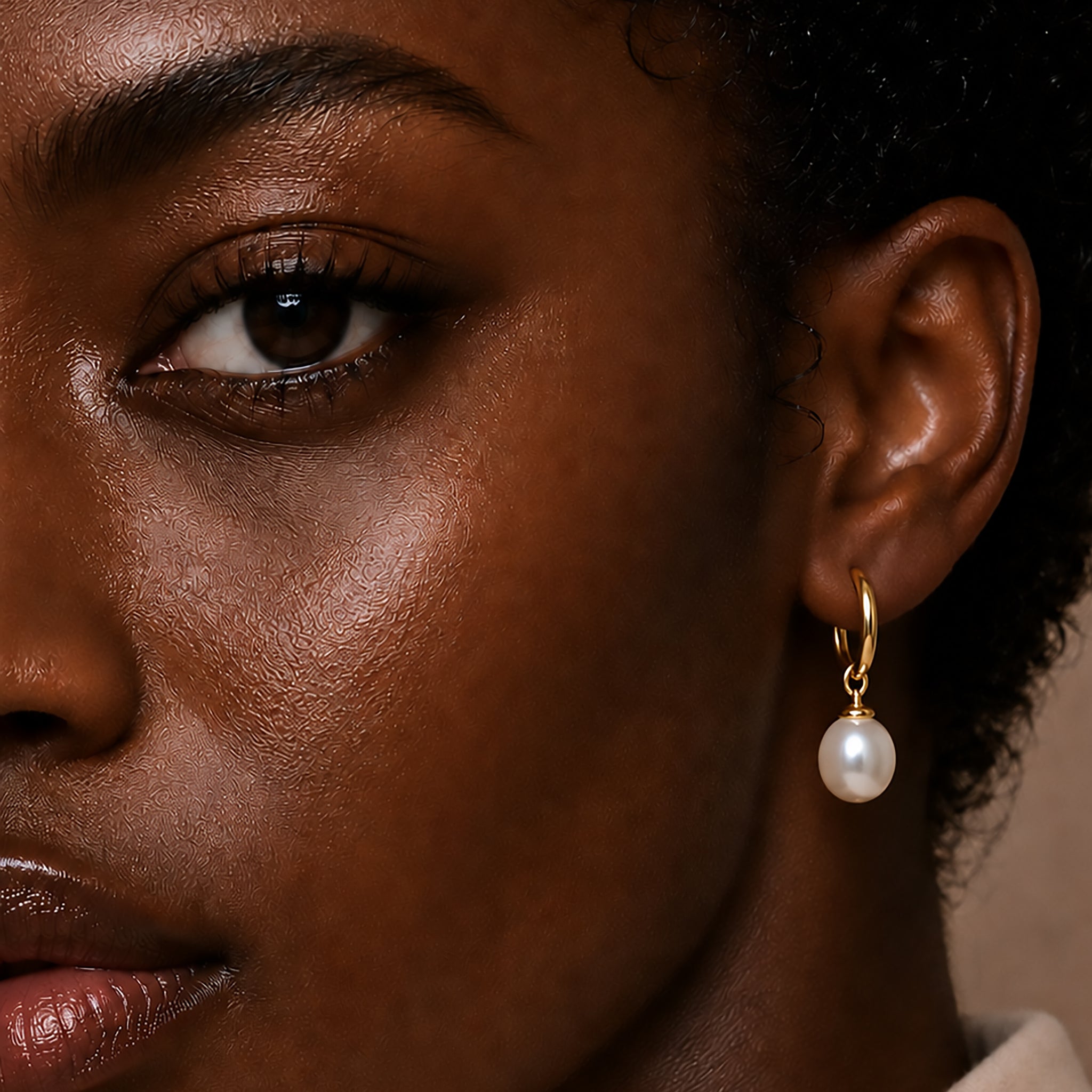 Pearl Drop Hoop Earrings