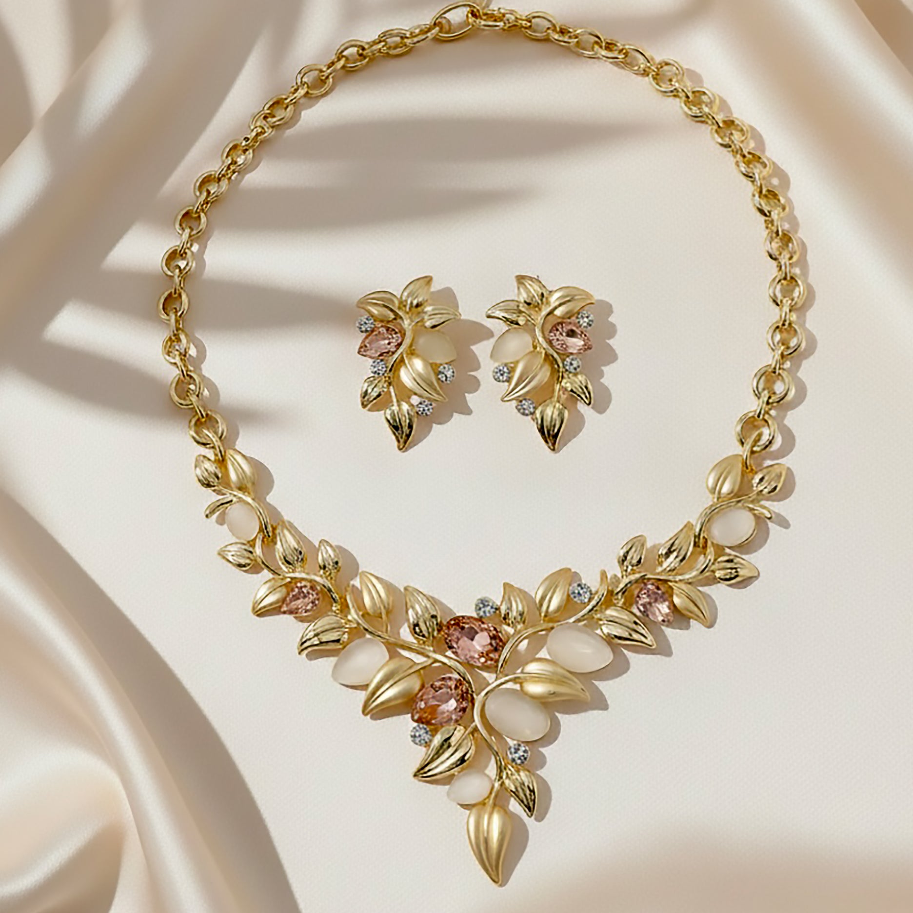 Golden Bloom Statement Necklace & Earrings Set