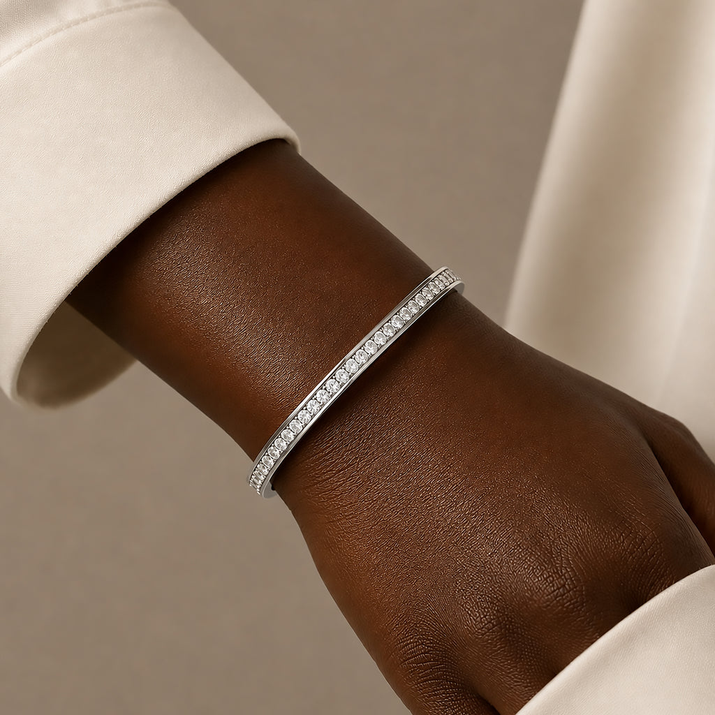 Silver Line Crystal Bangle